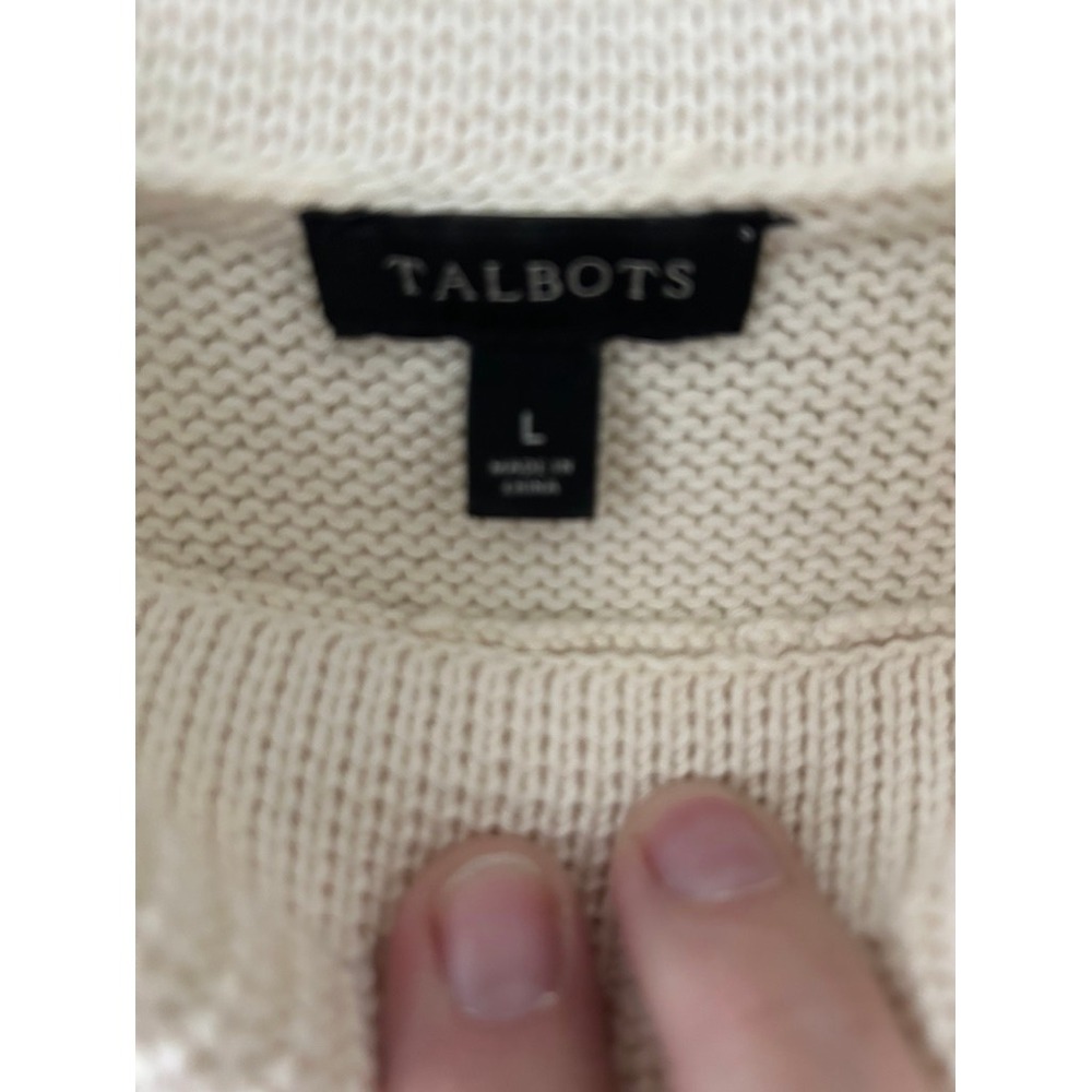 Talbots Womens Cream Ivory Cable Knit Mock Neck Raglan Sleeve Sweater Large - Picture 2 of 3